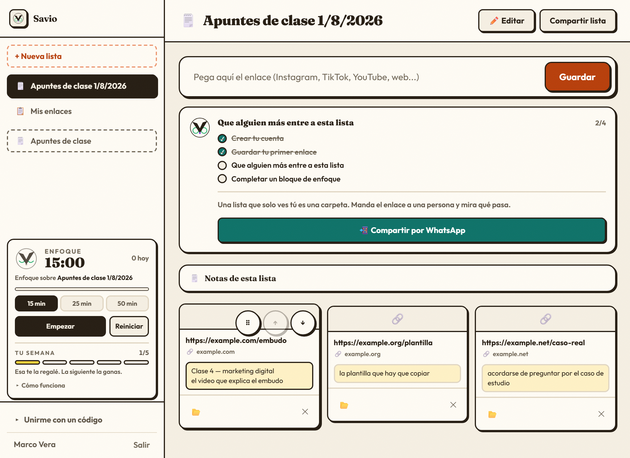 La lista ordenada que Savio creó automáticamente a partir de los apuntes desordenados